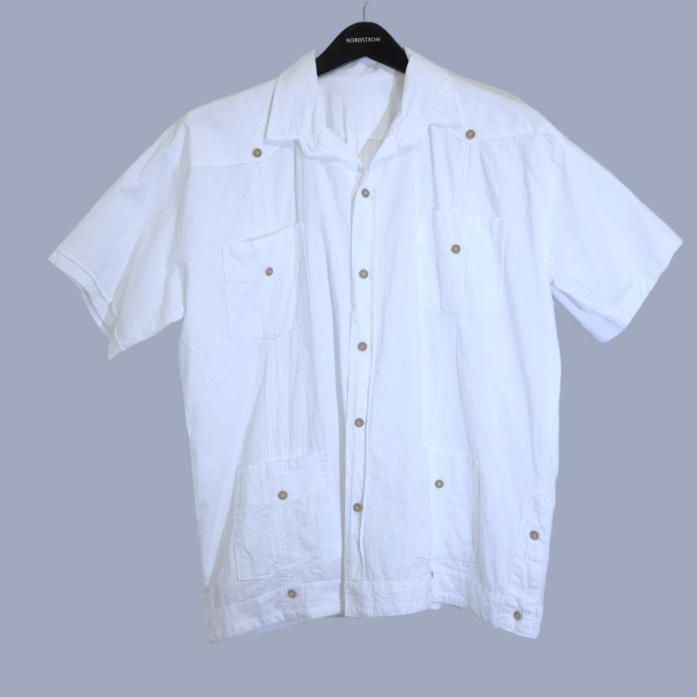 COPY - Unique Handmade Off White Guayabera Shirt in Size M - Perfect for Any Oc…